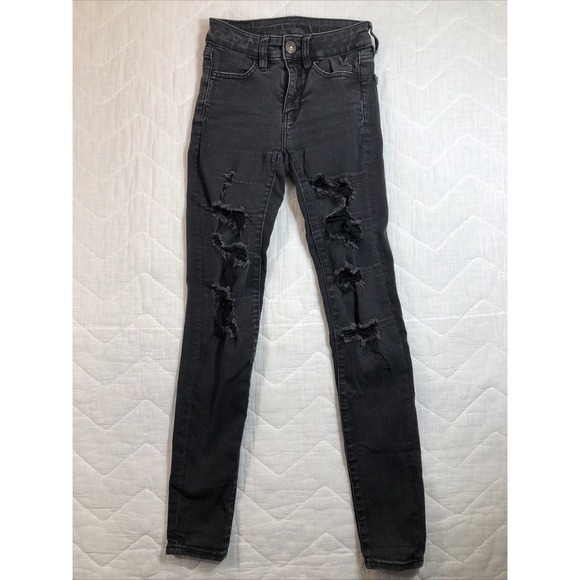 American Eagle Jeans Women's 00 Denim Black Next Level Stretch Hi Rise Jegging - Picture 1 of 16